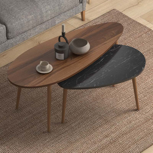 Βοηθητικά τραπεζάκια Elips Megapap από μελαμίνη χρώμα καρυδί - μαύρο εφέ μαρμάρου 116x46x46εκ. - Hippiehome.gr