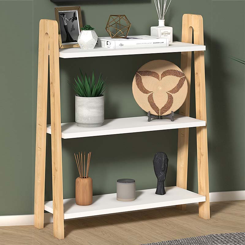 Βιβλιοθήκη Como Megapap από μελαμίνη χρώμα λευκό - oak 63x22x80εκ. - Hippie Home 