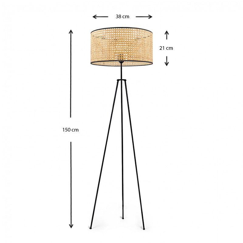 Φωτιστικό δαπέδου Idaho Megapap E27 μεταλλικό - ρατάν χρώμα μαύρο - φυσικό Φ38x150εκ. - Hippiehome.gr