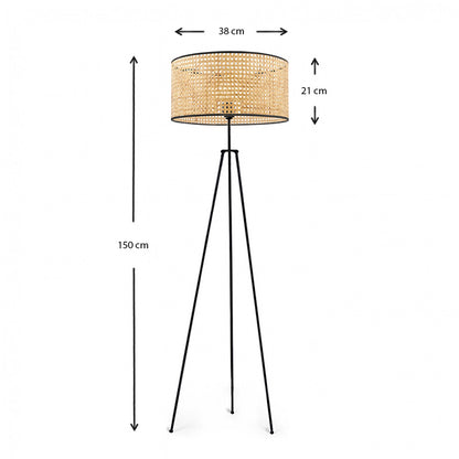 Φωτιστικό δαπέδου Idaho Megapap E27 μεταλλικό - ρατάν χρώμα μαύρο - φυσικό Φ38x150εκ. - Hippiehome.gr