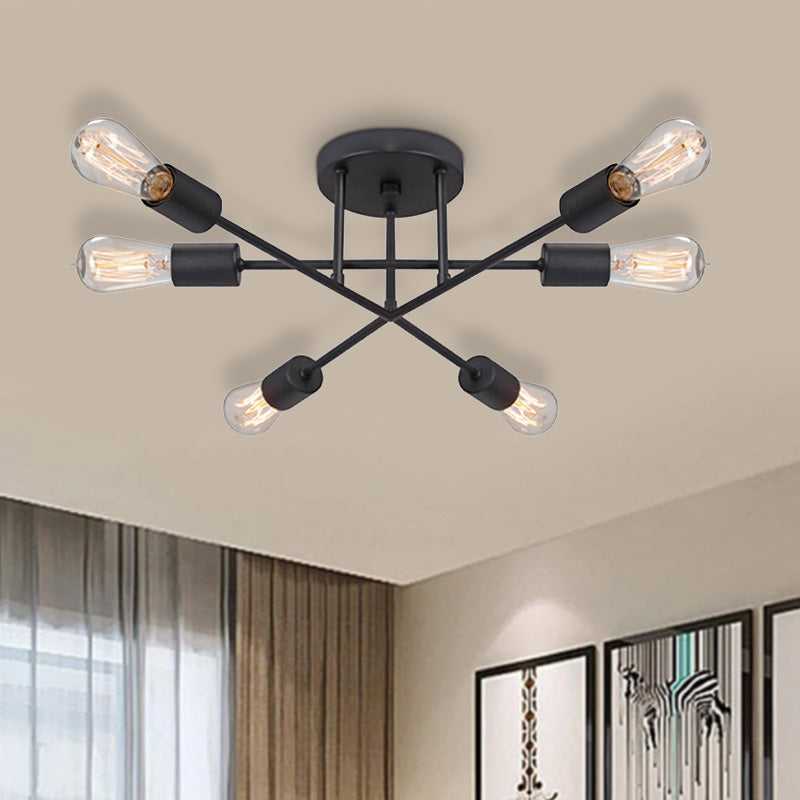 Φωτιστικό οροφής Helga Megapap E27 μεταλλικό εξάφωτο χρώμα μαύρο 50x12x20εκ. - Hippiehome.gr