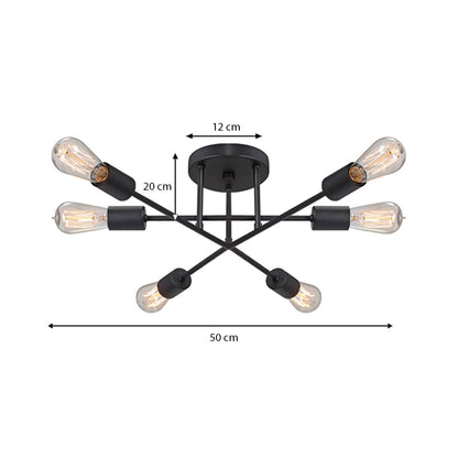 Φωτιστικό οροφής Helga Megapap E27 μεταλλικό εξάφωτο χρώμα μαύρο 50x12x20εκ. - Hippiehome.gr