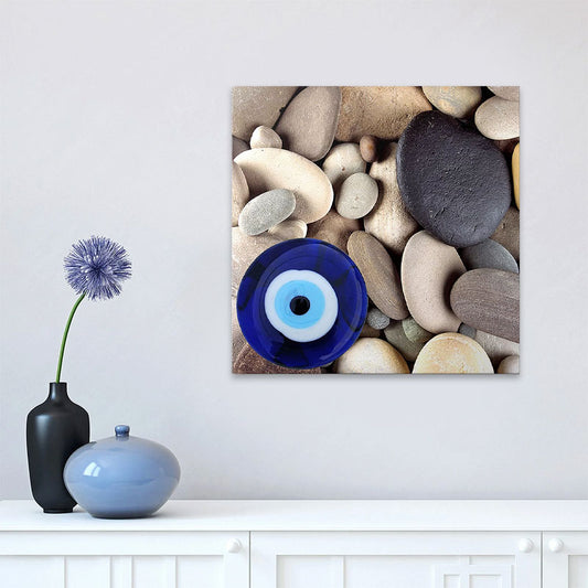 Πίνακας σε καμβά "Evil Eye Beads And Stones" Megapap ψηφιακής εκτύπωσης 50x50x3εκ. - Hippiehome.gr