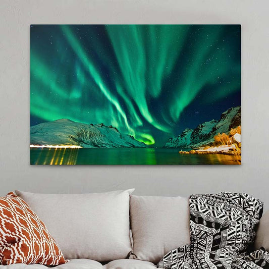 Πίνακας σε καμβά "Aurora Borealis" Megapap ψηφιακής εκτύπωσης 100x70x3εκ. - Hippiehome.gr