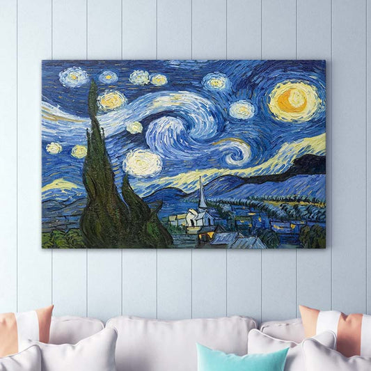 Πίνακας σε καμβά "Starry Night" Megapap ψηφιακής εκτύπωσης 100x70x3εκ. - Hippiehome.gr