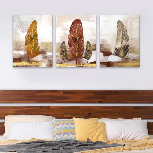 Πίνακας σε καμβά "Autumn Leaves" Megapap τρίπτυχος ψηφιακής εκτύπωσης 126x55x3εκ. - Hippiehome.gr