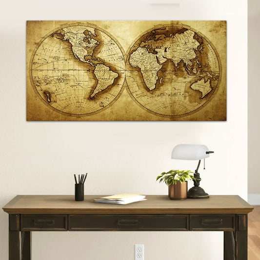 Πίνακας σε καμβά "Ancient World Map" Megapap ψηφιακής εκτύπωσης 120x60x3εκ. - Hippiehome.gr