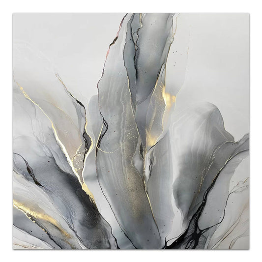 Πίνακας σε καμβά "Abstract Grey Leaves" Megapap ψηφιακής εκτύπωσης 100x100x3εκ. - Hippiehome.gr