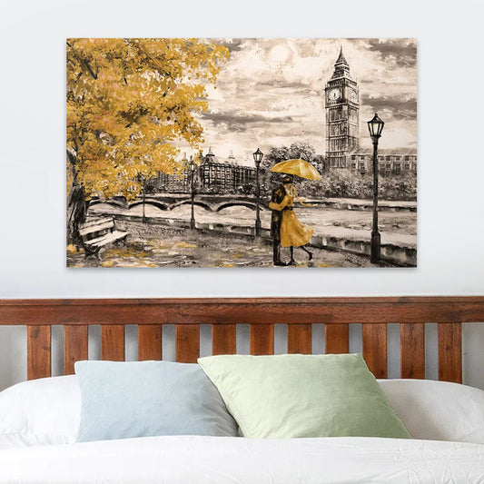 Πίνακας σε καμβά "Big Ben And Yellow Leaves" Megapap ψηφιακής εκτύπωσης 125x80x3εκ. - Hippiehome.gr