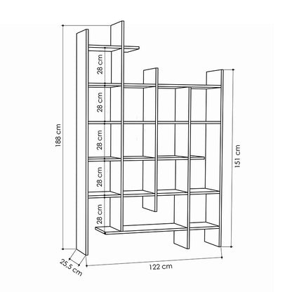 Βιβλιοθήκη μελαμίνης Manco Megapap χρώμα ανθρακί 122x25,5x188εκ. - Hippie Home 