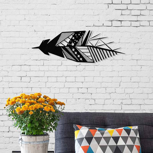 Διακοσμητικό τοίχου Featrher Megapap μεταλλικό χρώμα μαύρο 15x2x49εκ. - Hippie Home 
