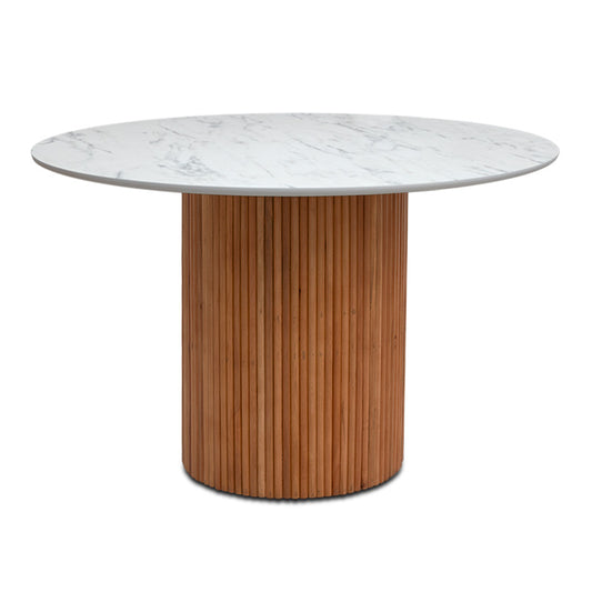 Τραπέζι Borno Megapap χρώμα φυσικό - λευκό εφέ μαρμάρου Ø120x78 εκ.