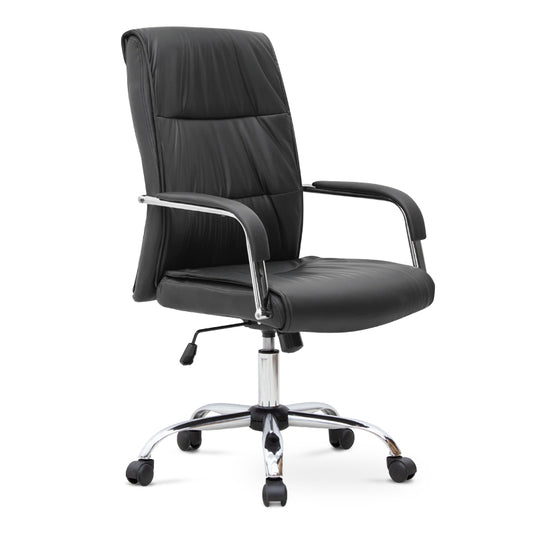 Καρέκλα γραφείου διευθυντική Matteo Megapap από τεχνόδερμα χρώμα μαύρο 60x66x105/115εκ. - Hippie Home 