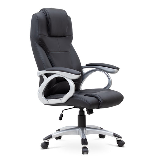 Καρέκλα γραφείου διευθυντική Luca Megapap από τεχνόδερμα χρώμα μαύρο 65x60x118/128εκ. - Hippie Home 