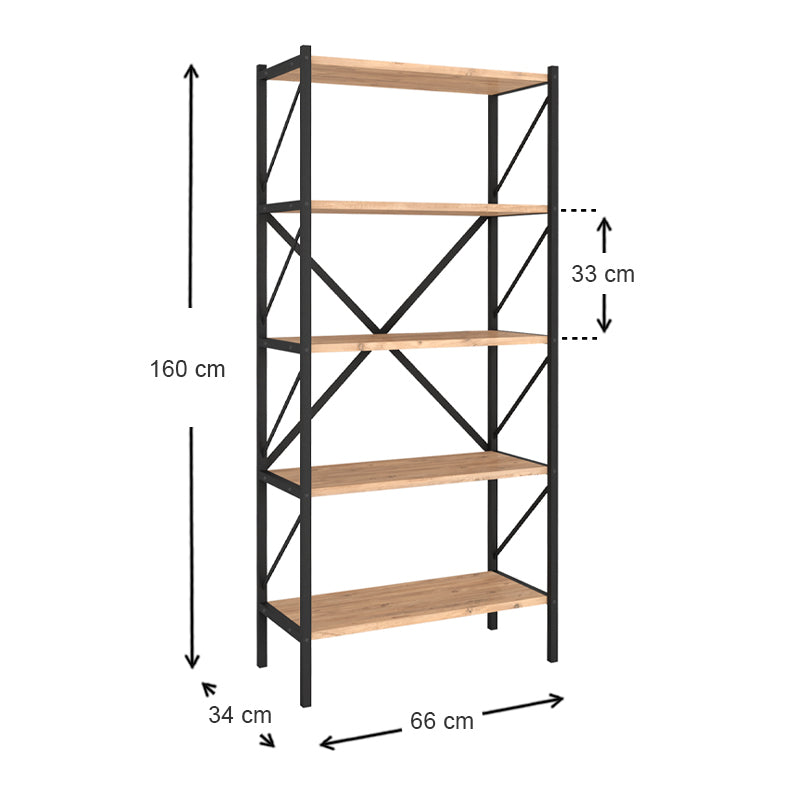 Βιβλιοθήκη Jocasta Megapap μεταλλική - μελαμίνης χρώμα pine oak 66x34x160εκ. - Hippie Home 