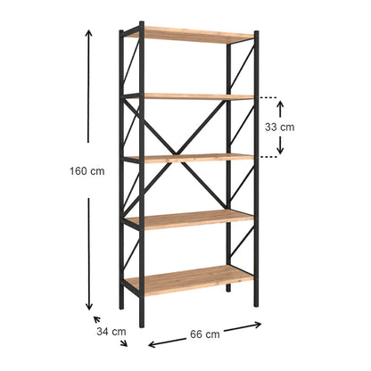 Βιβλιοθήκη Jocasta Megapap μεταλλική - μελαμίνης χρώμα pine oak 66x34x160εκ. - Hippie Home 