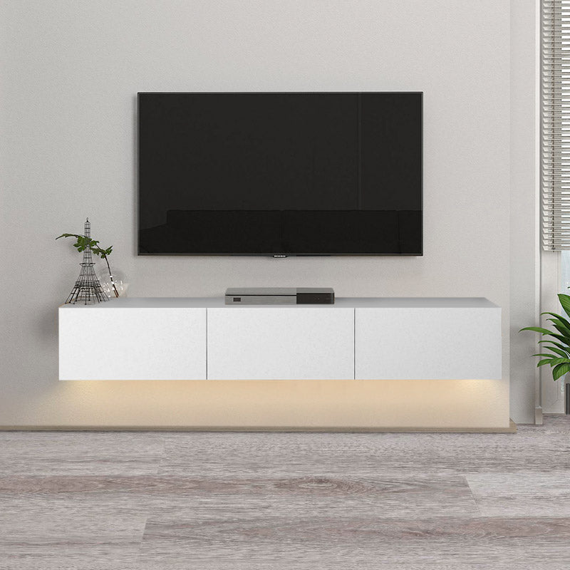 Έπιπλο τηλεόρασης επιτοίχιο Damla Megapap από μελαμίνη με LED χρώμα λευκό 180x29,5x29,5εκ. - Hippie Home 