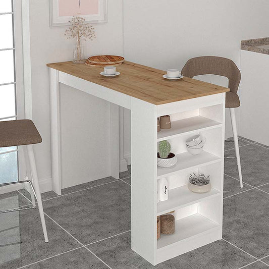 Τραπέζι μπαρ Monaco Megapap από μελαμίνη χρώμα λευκό - sapphire oak 120x51,6x101,8εκ. - Hippie Home 