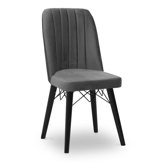 Καρέκλα τραπεζαρίας Carla Megapap από βελούδο χρώμα γκρι - μαύρο πόδι 45x46x90εκ. - Hippie Home 