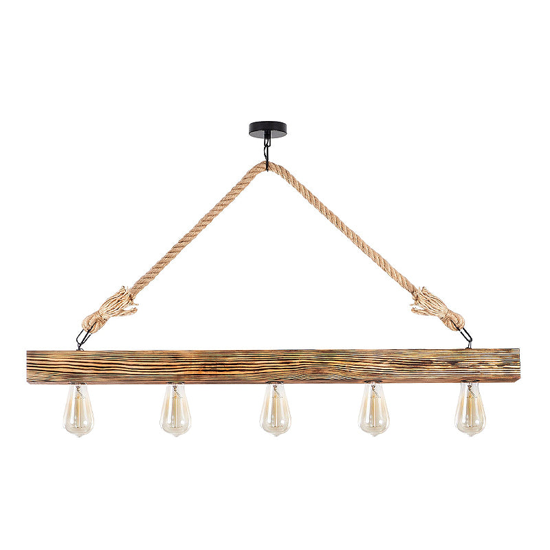 Φωτιστικό οροφής Erebos Megapap E27 ξύλο - σχοινί πεντάφωτο χρώμα φυσικό 100x7x53εκ. - Hippiehome.gr