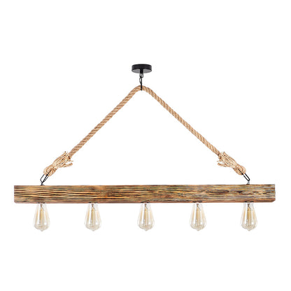 Φωτιστικό οροφής Erebos Megapap E27 ξύλο - σχοινί πεντάφωτο χρώμα φυσικό 100x7x53εκ. - Hippiehome.gr