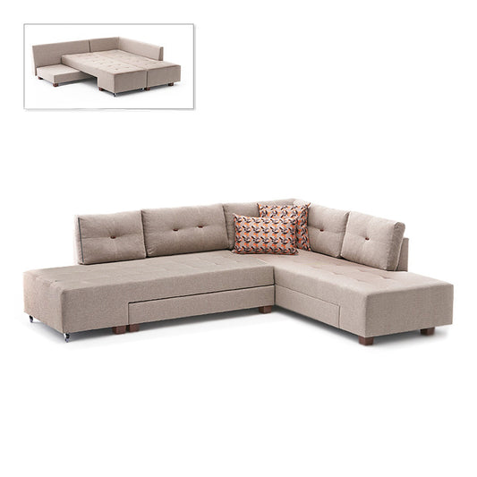 Γωνιακός καναπές - κρεβάτι Manama Megapap δεξιά γωνία υφασμάτινος χρώμα κρεμ 280x206x85εκ. - Hippie Home 