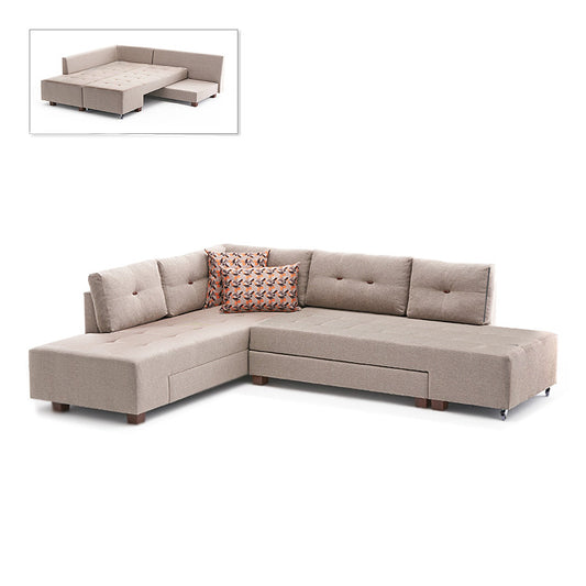 Γωνιακός καναπές - κρεβάτι Manama Megapap αριστερή γωνία υφασμάτινος χρώμα κρεμ 280x206x85εκ. - Hippie Home 