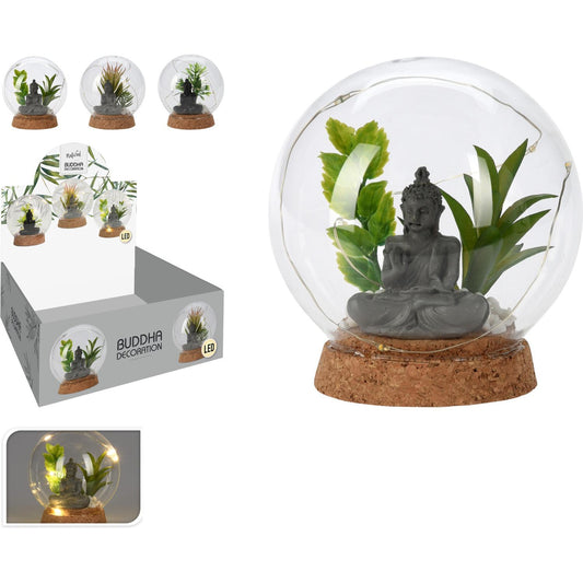 Διακοσμητικό Μπάλα Με Φυτό Τεχνητό Και Βούδα Και Φωτισμό LED Γυαλί Σε 3 Σχέδια - Hippie Home 