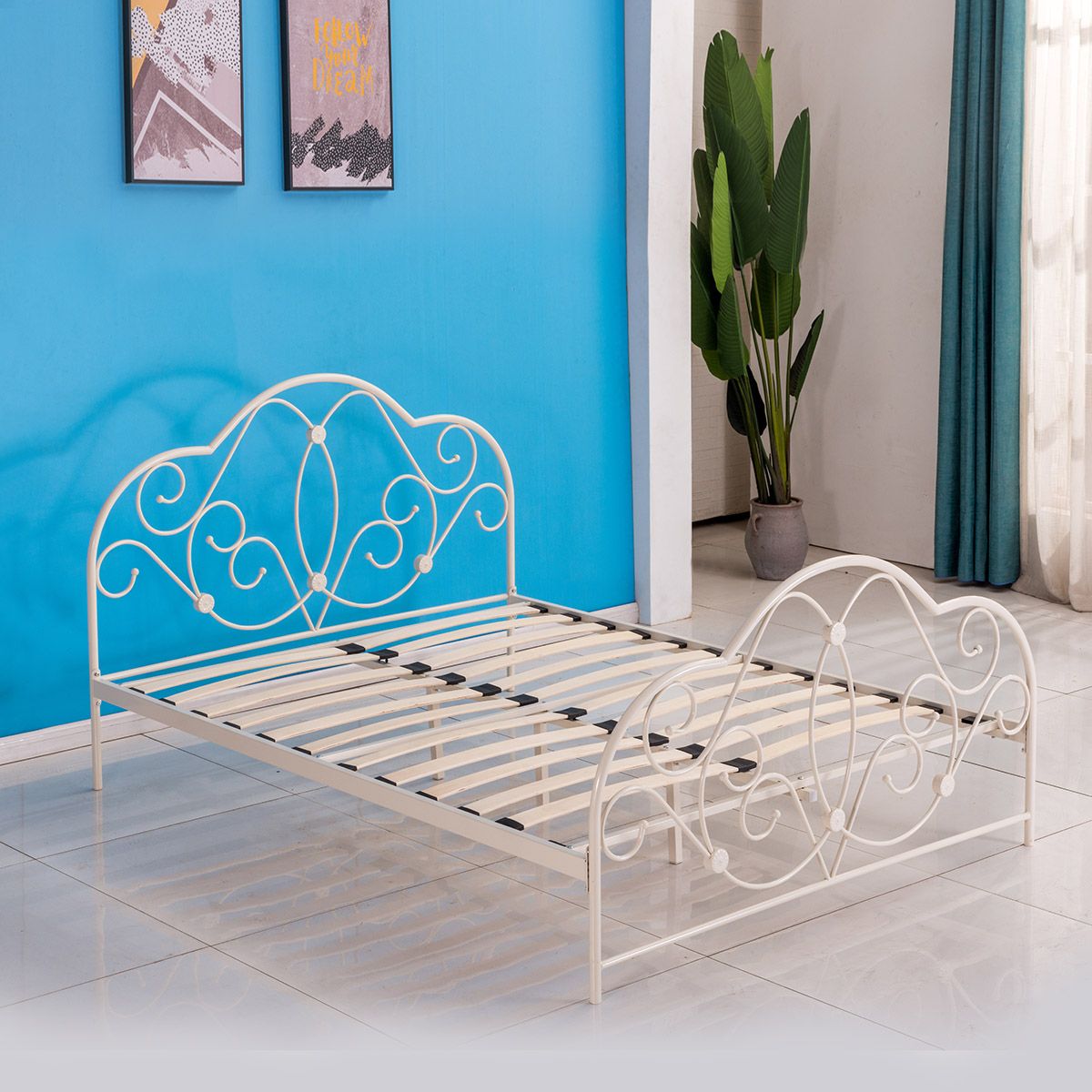 Κρεβάτι ARIEL Μεταλλικό Semy Glossy White 210x155x110cm - Hippiehome.gr