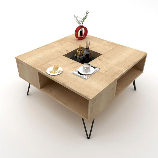 Τραπεζάκι Σαλονιού DONOUSA Δρυς/Μαύρο 80x80x38.6cm - Hippiehome.gr